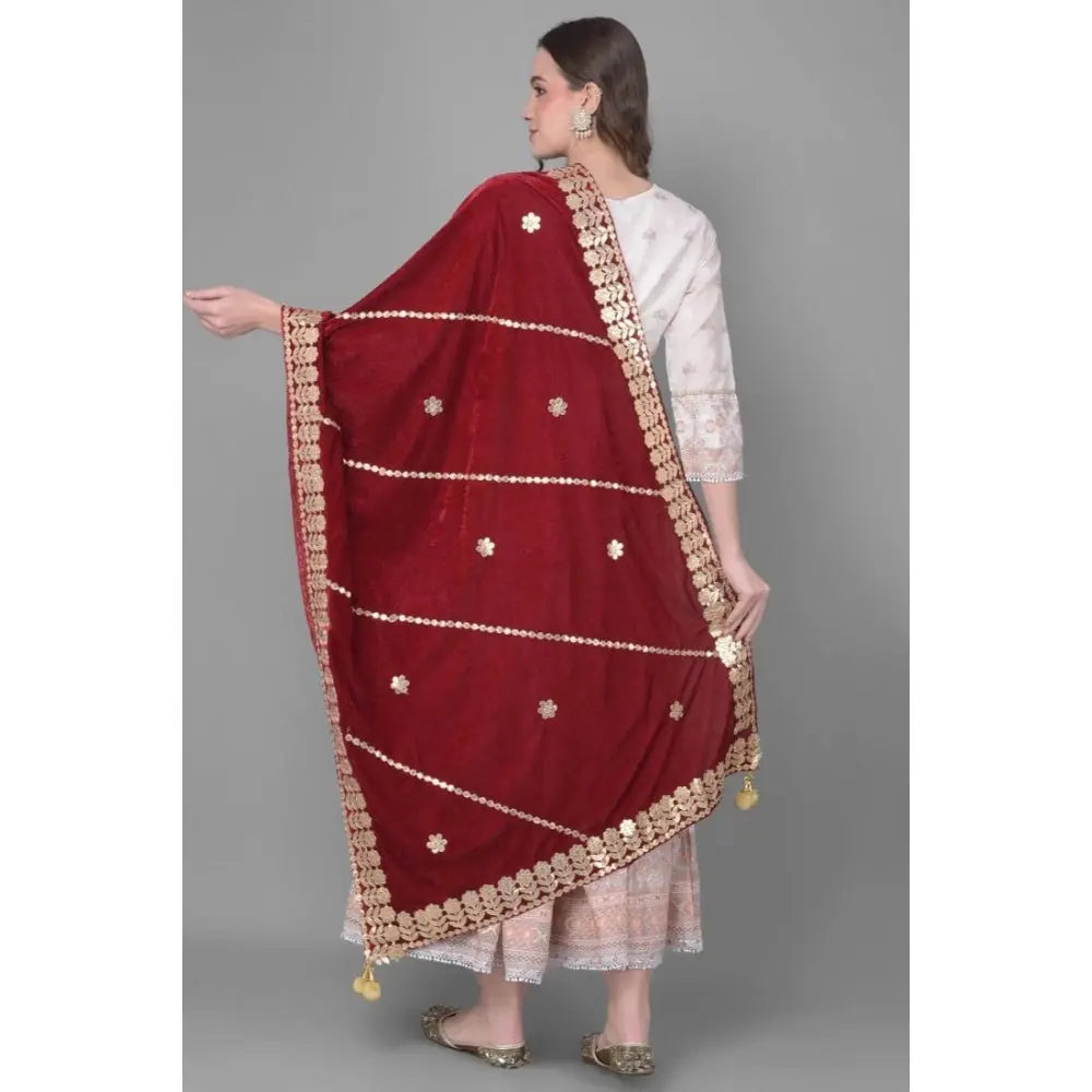 Women's Velvet Gotta Patti Dupatta (Maroon, Length: 2.25 to 2.50 Mtr) Kashvii