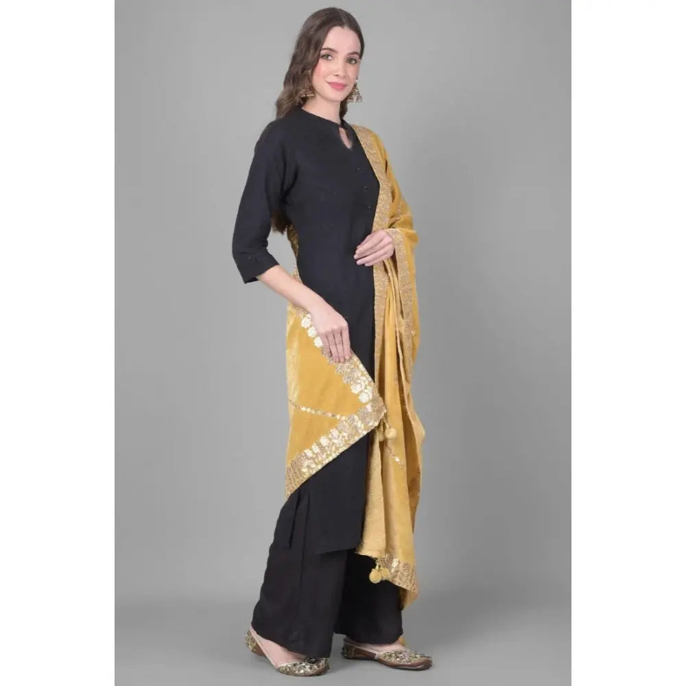 Women's Velvet Gotta Patti Dupatta (Gold, Length: 2.25 to 2.50 Mtr) Kashvii