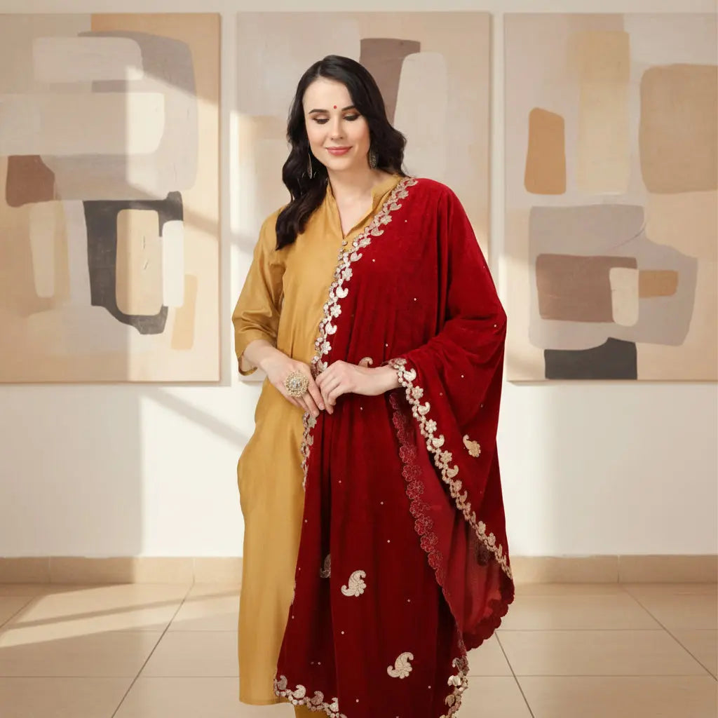 Women's velvet gotta patti dupatta (maroon, length: 2