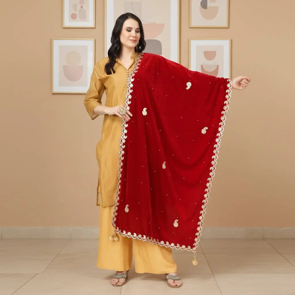 Women's Velvet Gotta Patti Dupatta (Maroon, Length: 2.25 to 2.50 Mtr) Kashvii