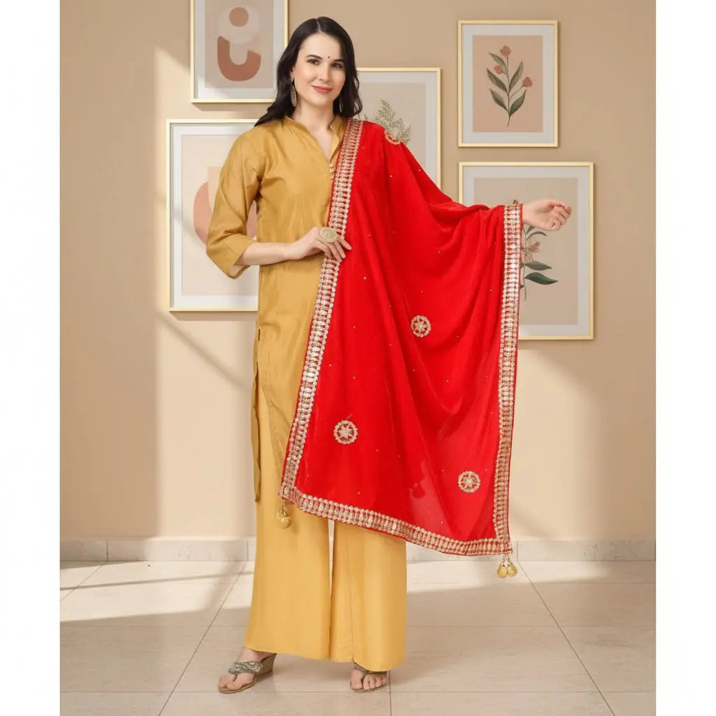 Women's Velvet Gotta Patti Dupatta (Red, Length: 2.25 to 2.50 Mtr) Kashvii