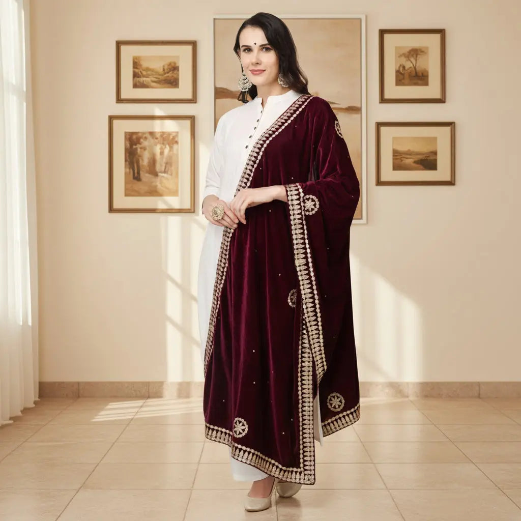 Women's Velvet Gotta Patti Dupatta (Purple, Length: 2.25 to 2.50 Mtr) Kashvii