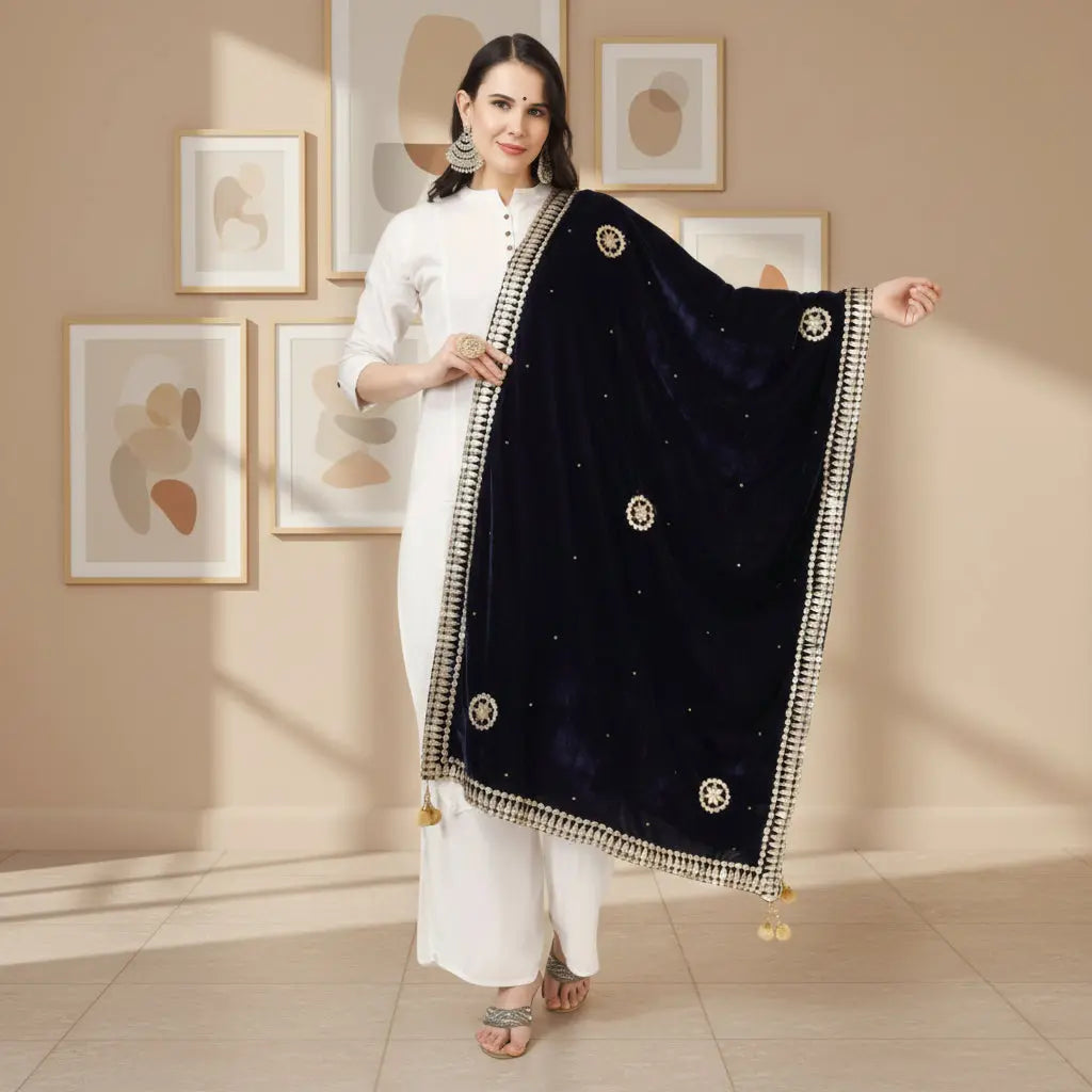 Women's velvet gotta patti dupatta (blue, length: 2
