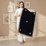 Load image into Gallery viewer, Women's Velvet Gotta Patti Dupatta (Blue, Length: 2.25 to 2.50 Mtr) Kashvii
