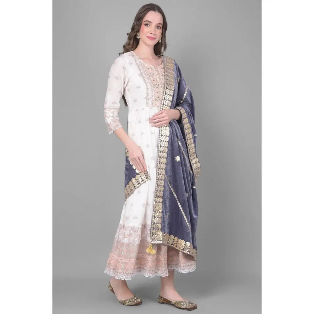 Women's Velvet Gotta Patti Dupatta (Grey, Length: 2.25 to 2.50 Mtr) Kashvii