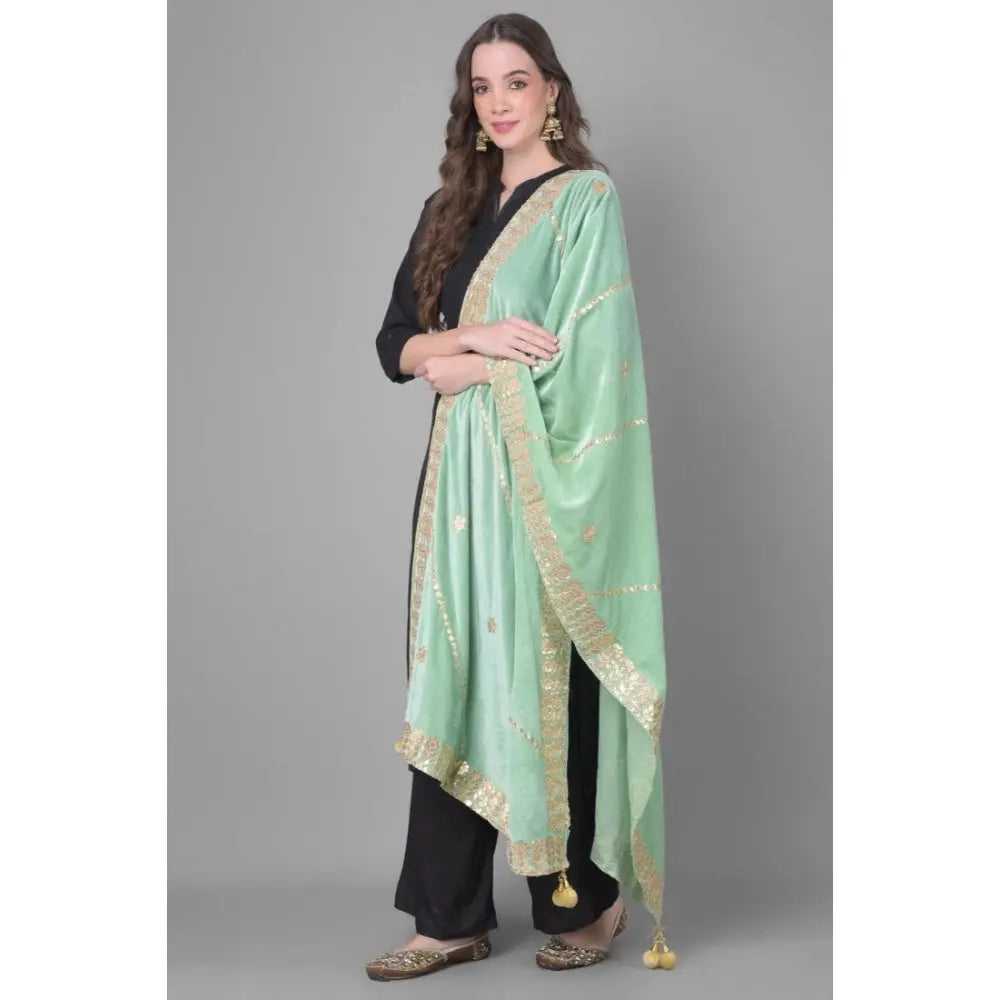 Women's Velvet Gotta Patti Dupatta (Sea Green, Length: 2.25 to 2.50 Mtr) Kashvii