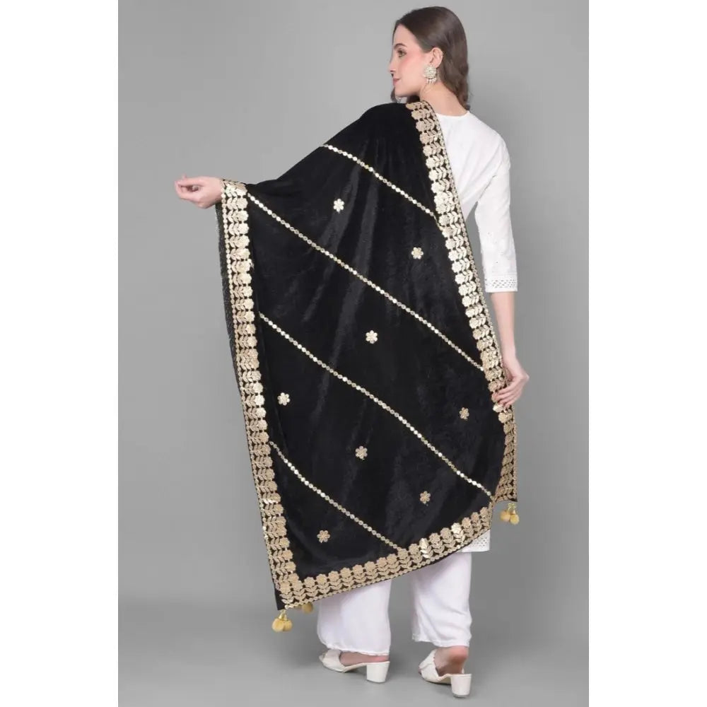 Women's Velvet Gotta Patti Dupatta (Black, Length: 2.25 to 2.50 Mtr) Kashvii