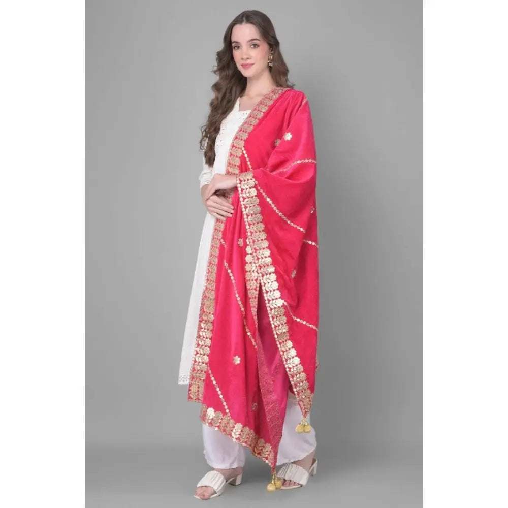 Women's Velvet Gotta Patti Dupatta (Pink, Length: 2.25 to 2.50 Mtr) Kashvii
