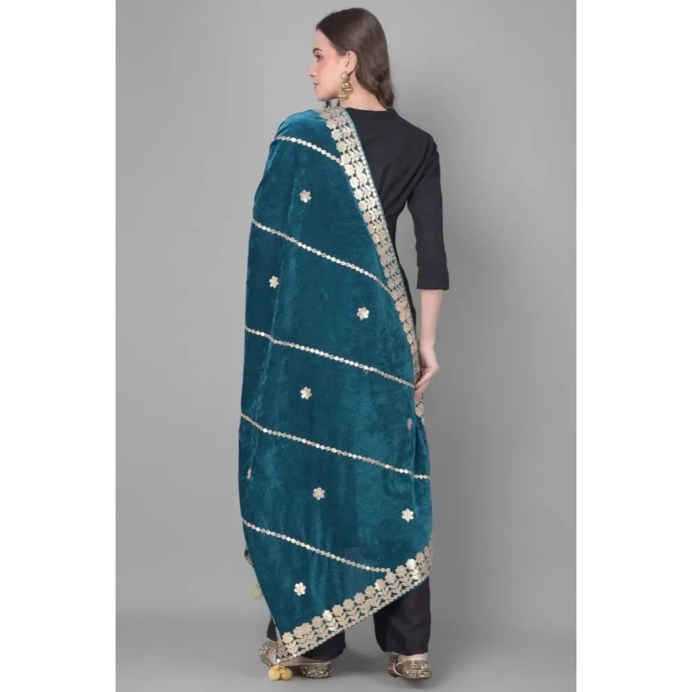 Women's Velvet Gotta Patti Dupatta (Teal, Length: 2.25 to 2.50 Mtr) Kashvii