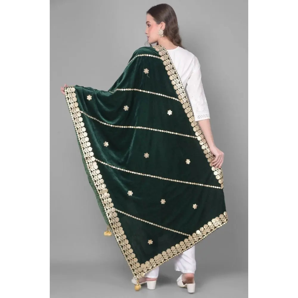 Women's Velvet Gotta Patti Dupatta (Green, Length: 2.25 to 2.50 Mtr) Kashvii