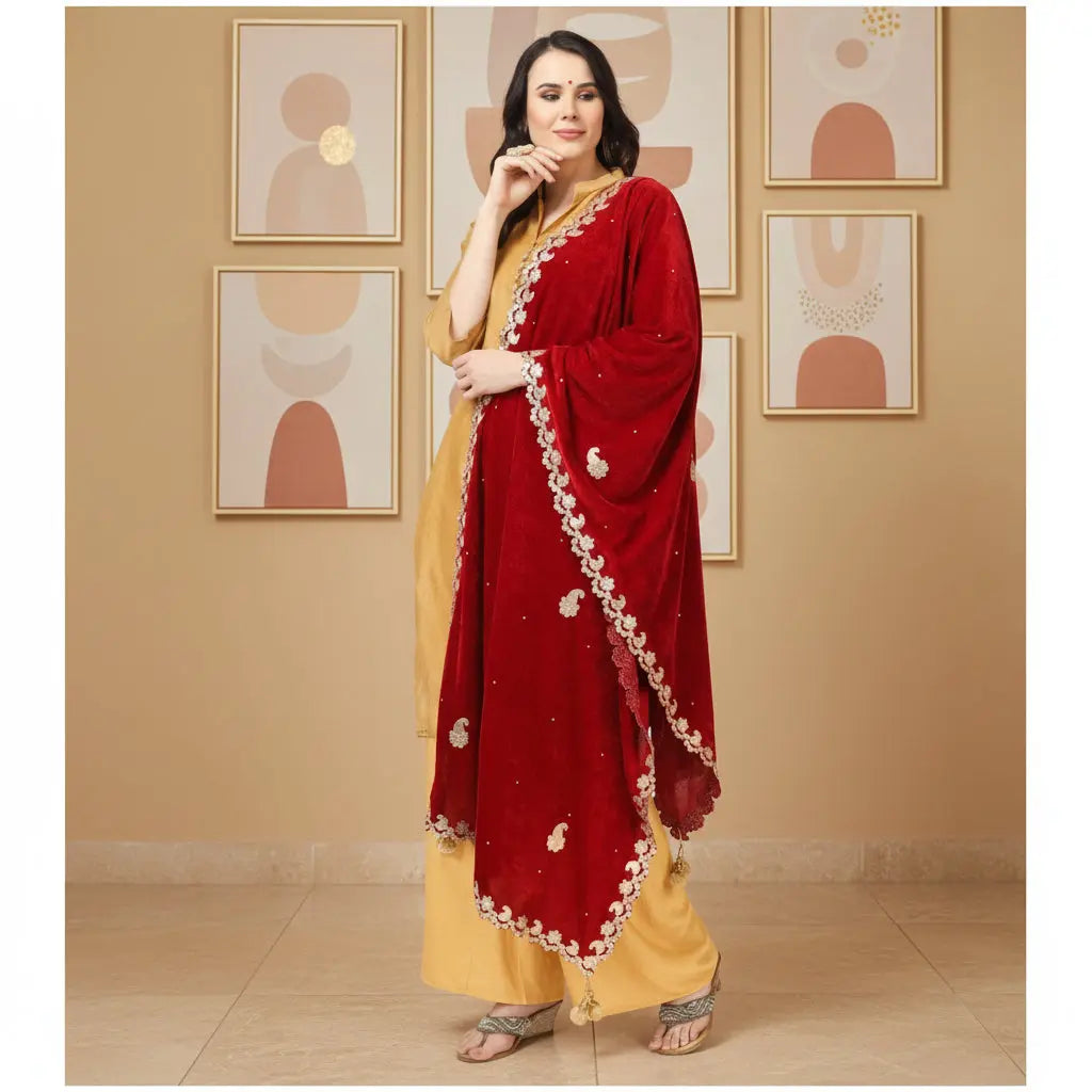 Women's Velvet Gotta Patti Dupatta (Maroon, Length: 2.25 to 2.50 Mtr) Kashvii