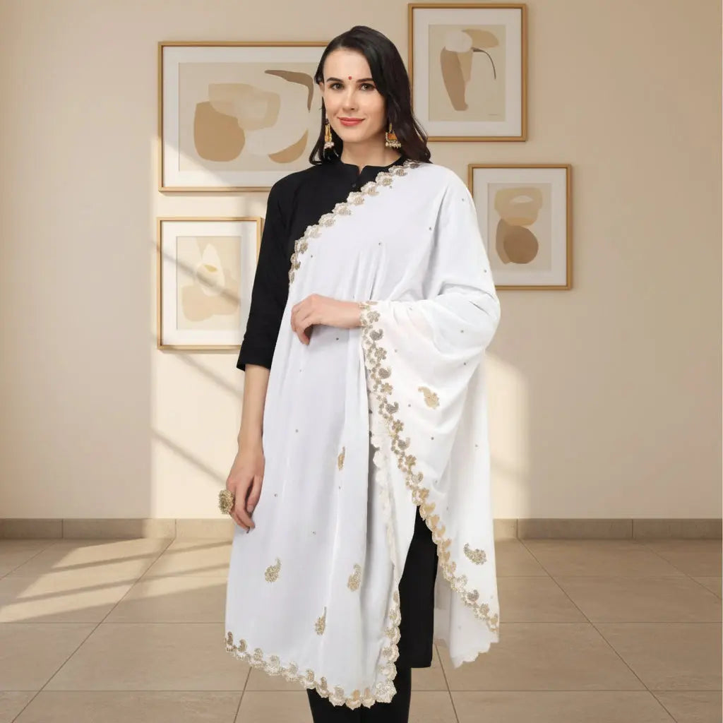 Women's Velvet Gotta Patti Dupatta (White, Length: 2.25 to 2.50 Mtr) Kashvii