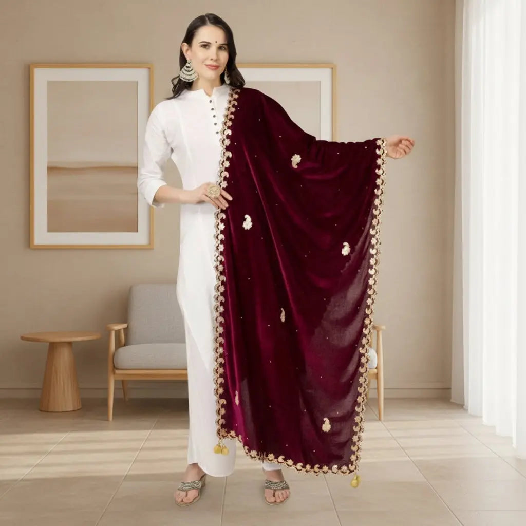 Women's velvet gotta patti dupatta (purple, length: 2