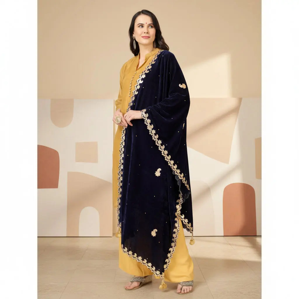 Women's velvet gotta patti dupatta (blue, length: 2