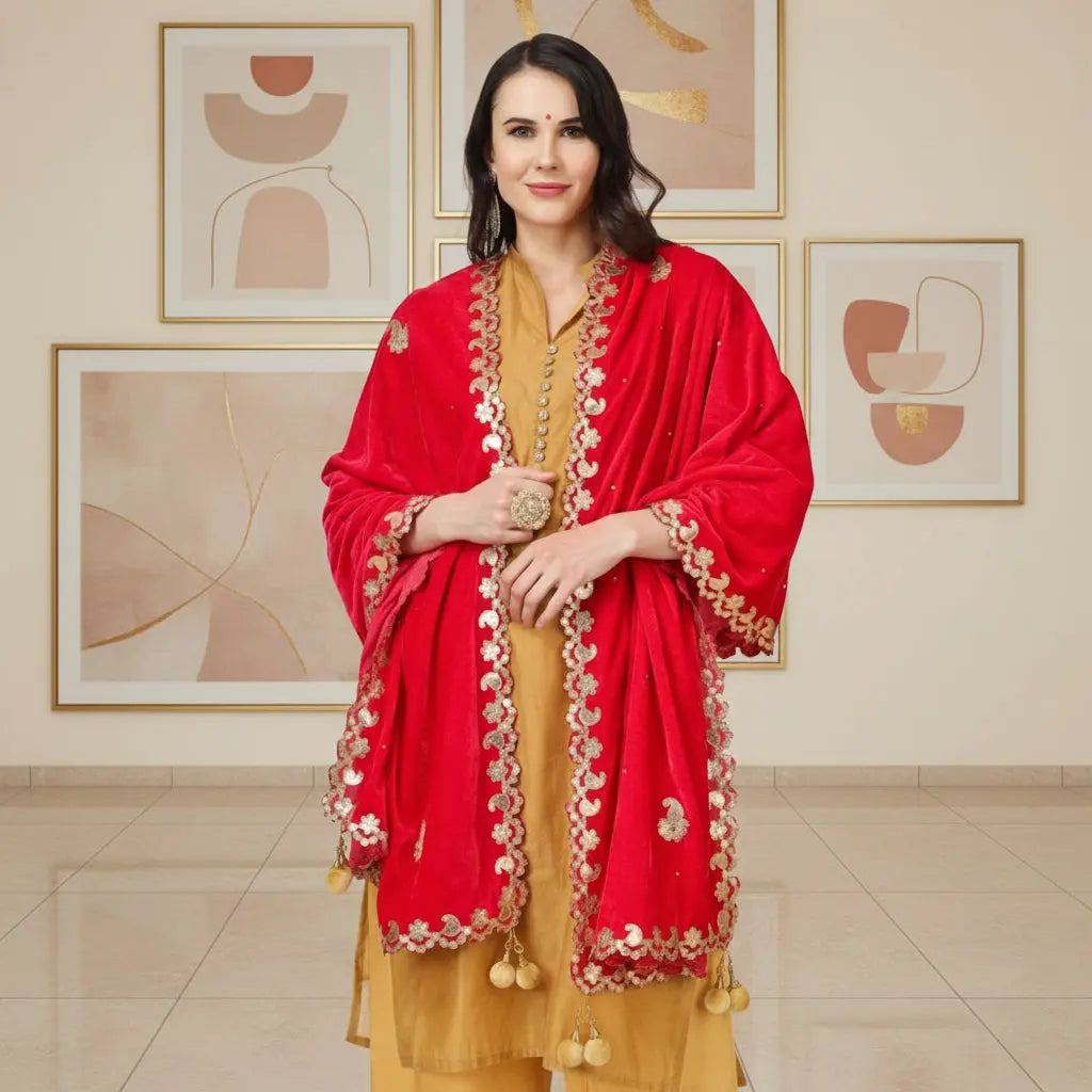 Women's Velvet Gotta Patti Dupatta (Pink, Length: 2.25 to 2.50 Mtr) Kashvii