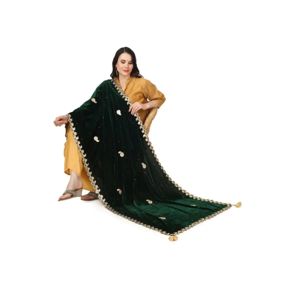 Women's Velvet Gotta Patti Dupatta (Green, Length: 2.25 to 2.50 Mtr) Kashvii