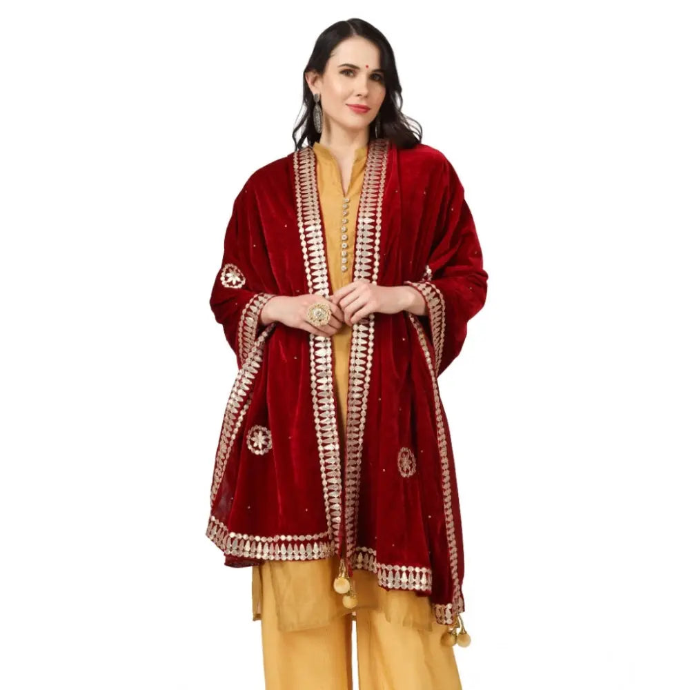 Women's Velvet Gotta Patti Dupatta (Maroon, Length: 2.25 to 2.50 Mtr) Kashvii