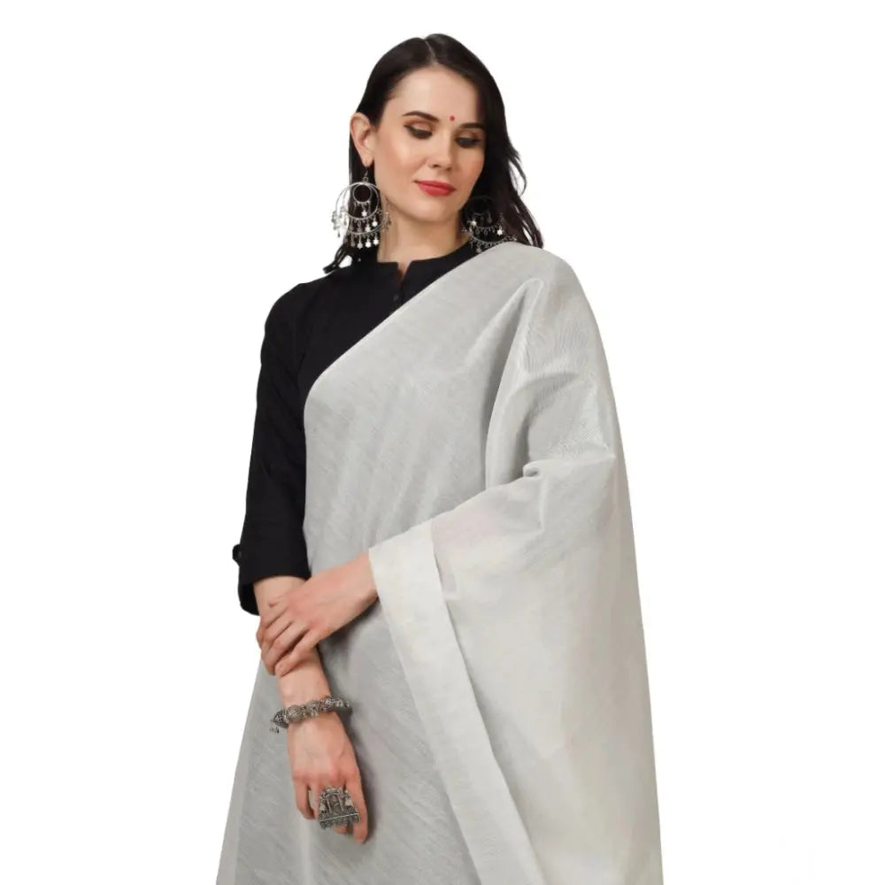 Women's Chanderi Solid Dupatta (White, Length: 2.25 to 2.50 Mtr) Kashvii