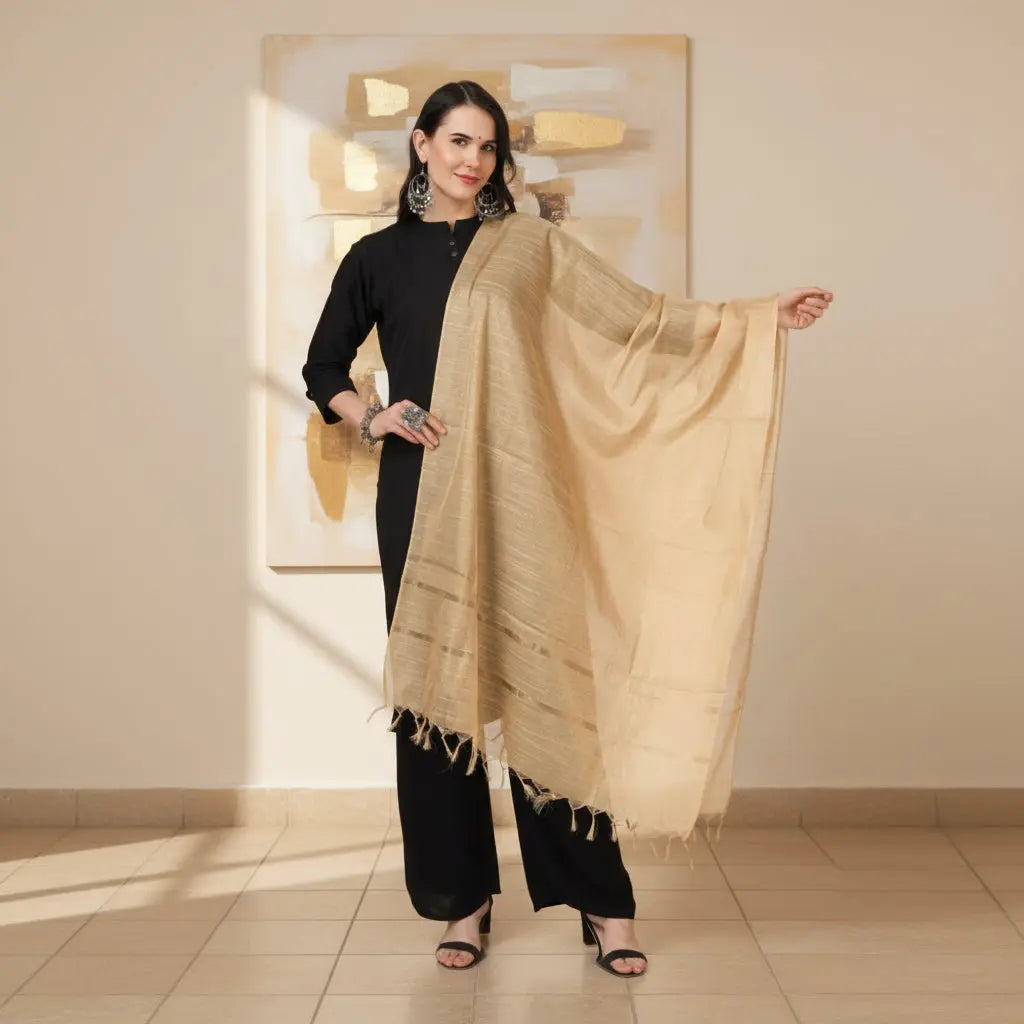 Women's chanderi solid dupatta (gold, length: 2