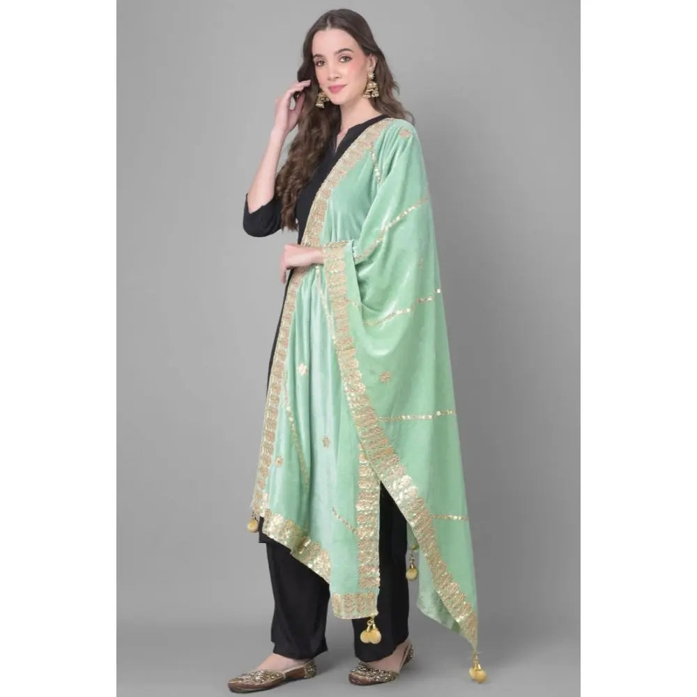 Women's Velvet Gotta Patti Dupatta (Sea Green, Length: 2.25 to 2.50 Mtr) Kashvii