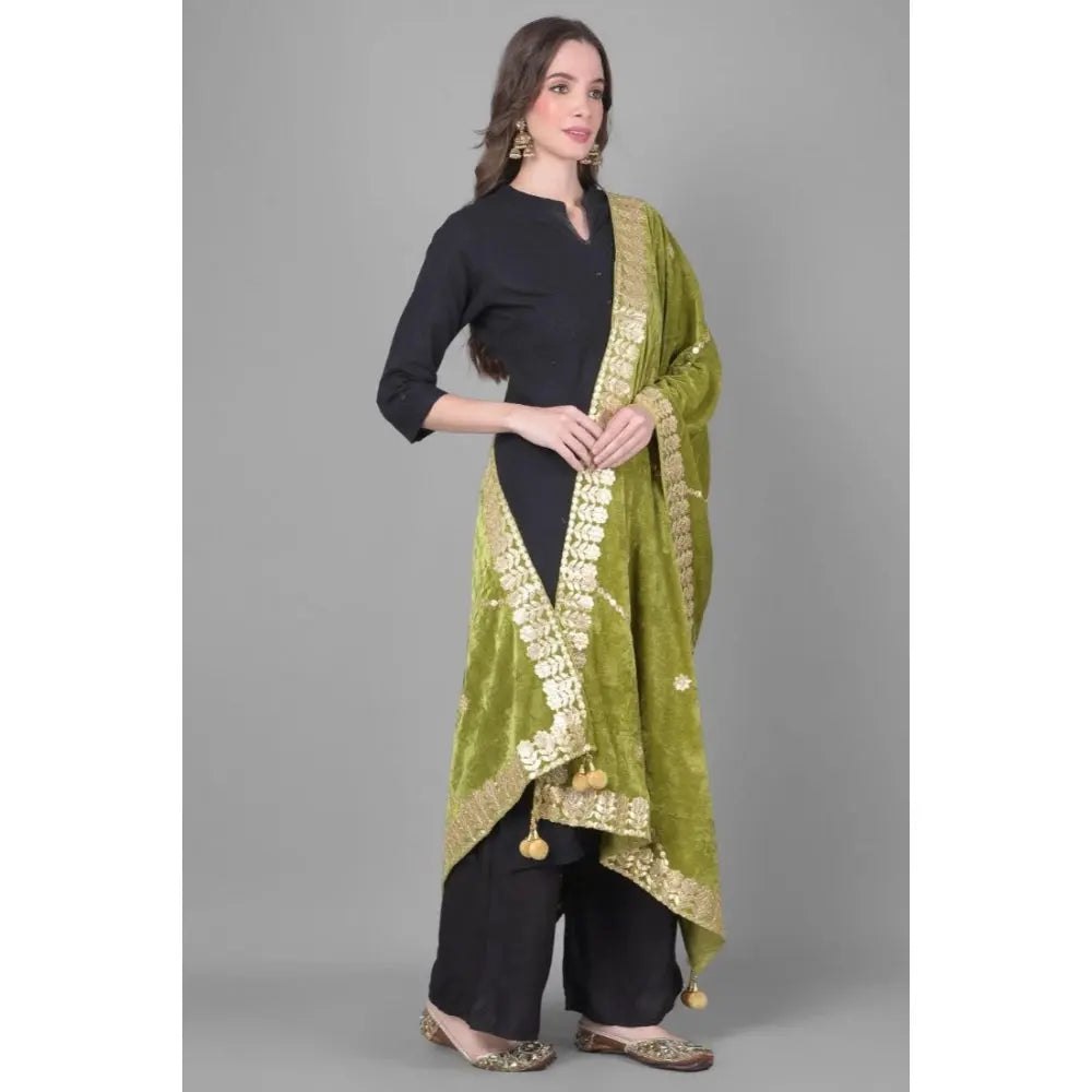 Women's Velvet Gotta Patti Dupatta (Olive, Length: 2.25 to 2.50 Mtr) Kashvii