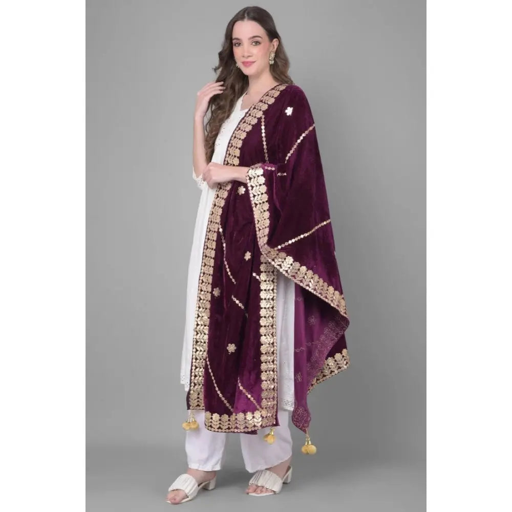 Women's velvet gotta patti dupatta (wine, length: 2