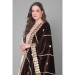 Load image into Gallery viewer, Women's Velvet Gotta Patti Dupatta (Brown, Length: 2.25 to 2.50 Mtr) Kashvii
