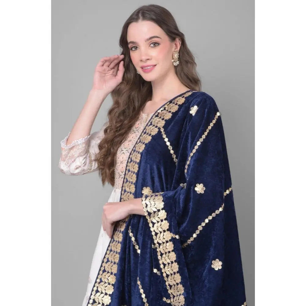 Women's Velvet Gotta Patti Dupatta (Navy, Length: 2.25 to 2.50 Mtr) Kashvii