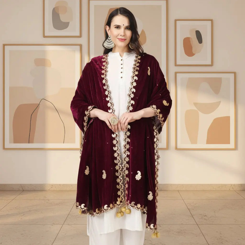Women's Velvet Gotta Patti Dupatta (Purple, Length: 2.25 to 2.50 Mtr) Kashvii