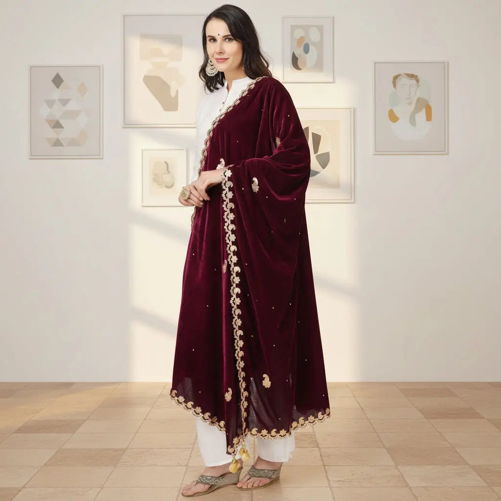 Women's Velvet Gotta Patti Dupatta (Purple, Length: 2.25 to 2.50 Mtr) Kashvii