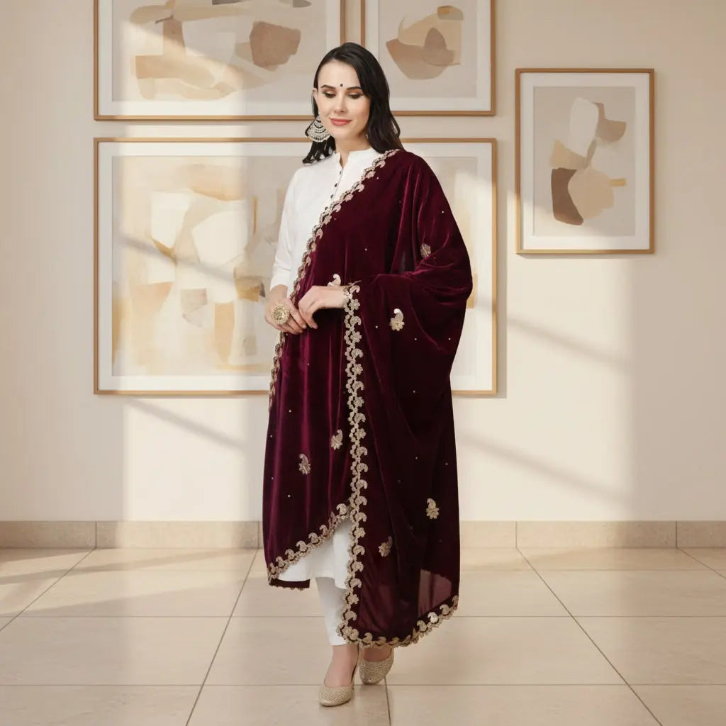 Women's Velvet Gotta Patti Dupatta (Purple, Length: 2.25 to 2.50 Mtr) Kashvii