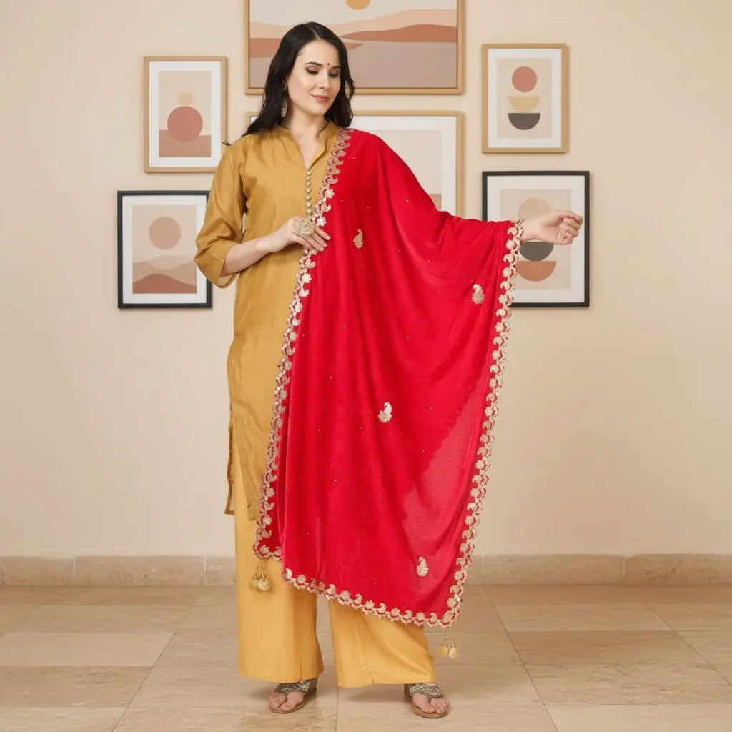 Women's Velvet Gotta Patti Dupatta (Pink, Length: 2.25 to 2.50 Mtr) Kashvii