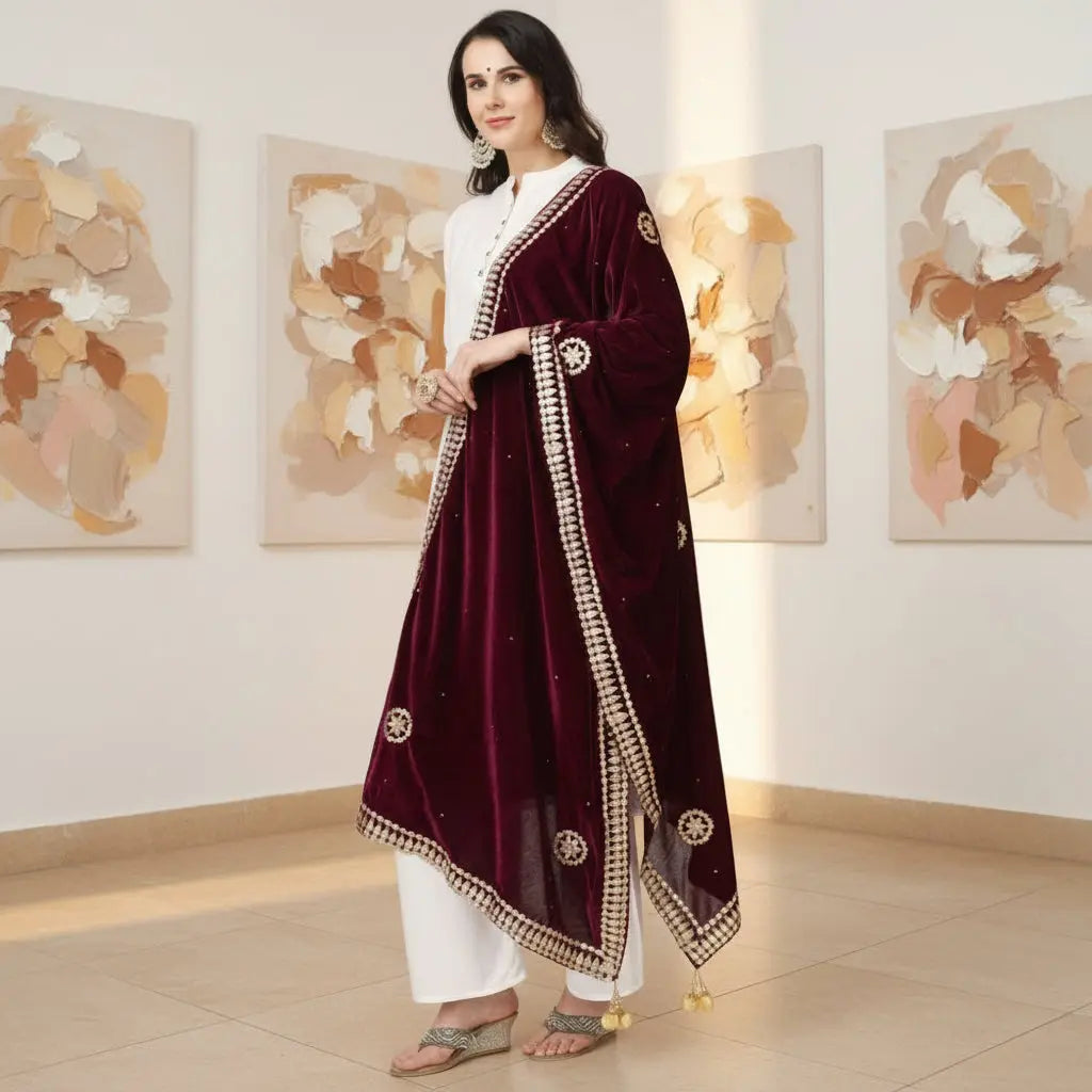 Women's velvet gotta patti dupatta (purple, length: 2
