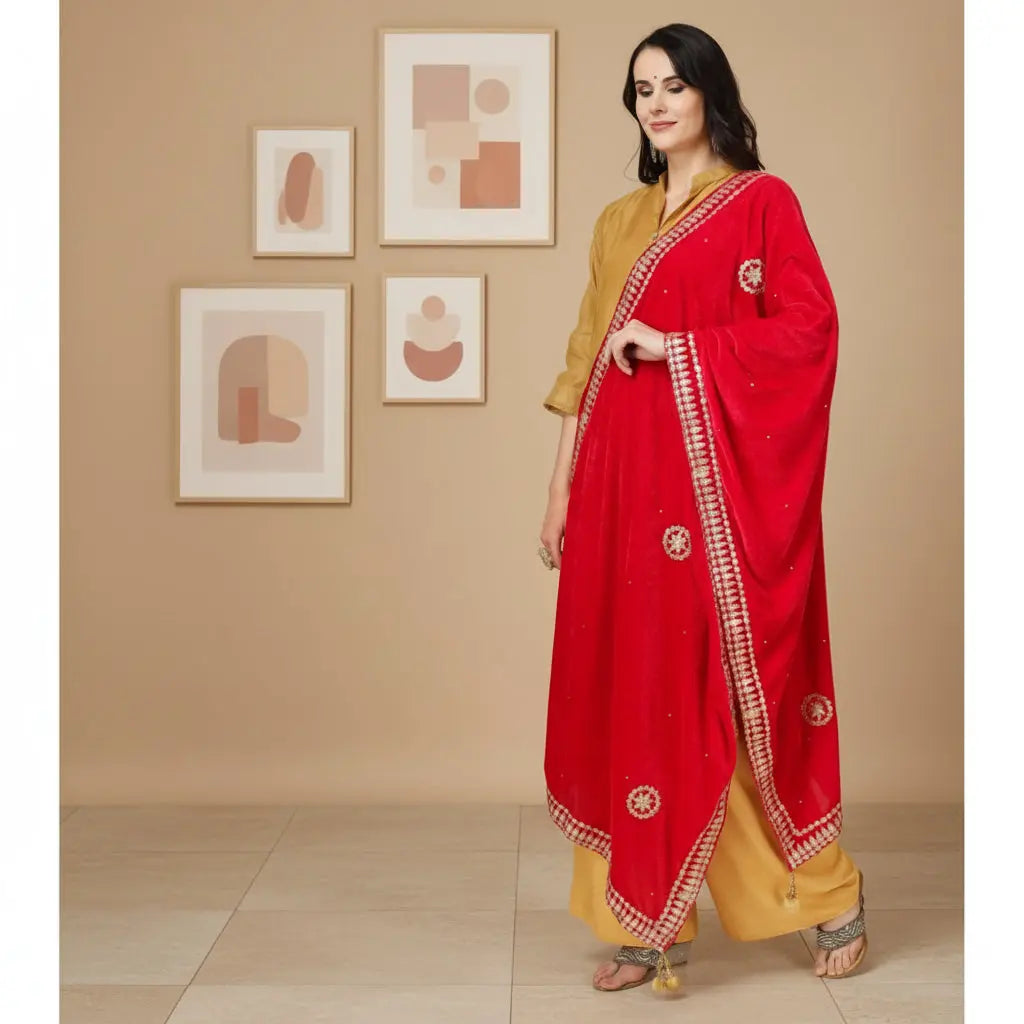 Women's Velvet Gotta Patti Dupatta (Pink, Length: 2.25 to 2.50 Mtr) Kashvii