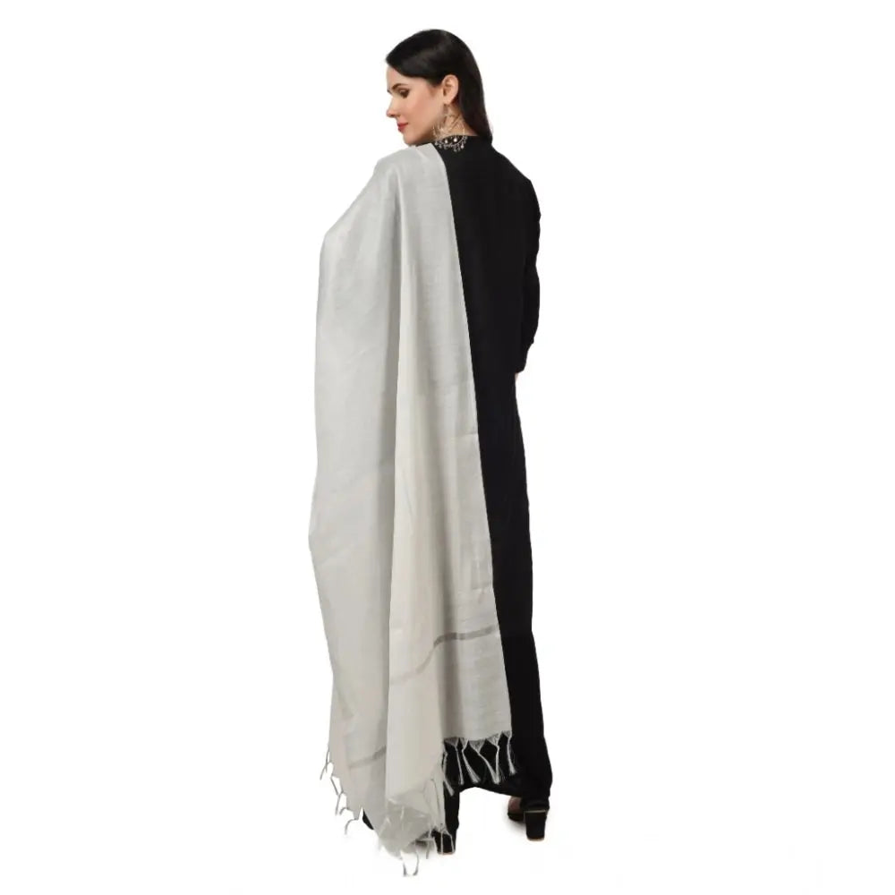 Women's Chanderi Solid Dupatta (White, Length: 2.25 to 2.50 Mtr) Kashvii