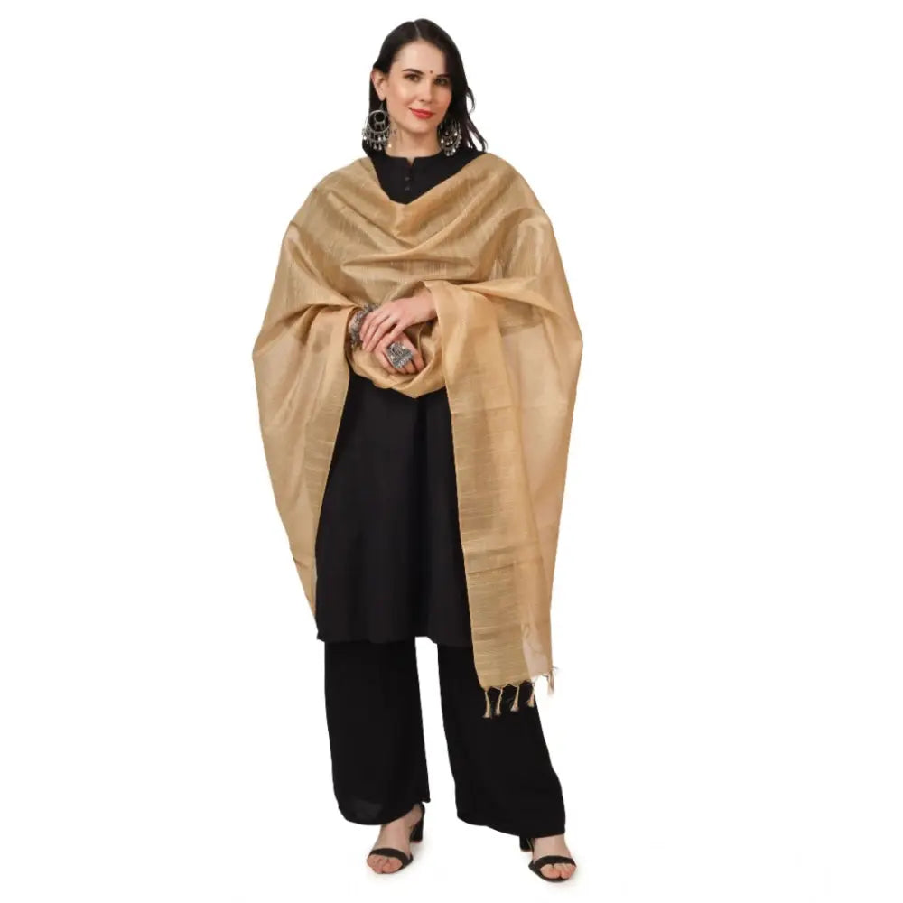 Women's Chanderi Solid Dupatta (Gold, Length: 2.25 to 2.50 Mtr) Kashvii