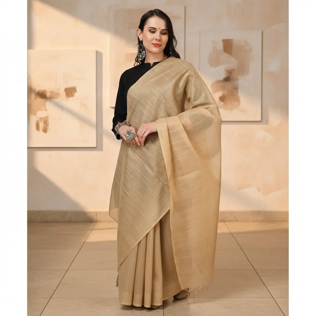 Women's Chanderi Solid Dupatta (Gold, Length: 2.25 to 2.50 Mtr) Kashvii