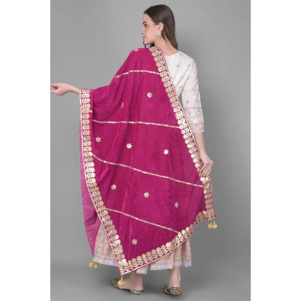 Women's Velvet Gotta Patti Dupatta (Purple, Length: 2.25 to 2.50 Mtr) Kashvii