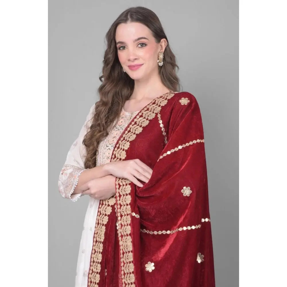 Women's Velvet Gotta Patti Dupatta (Maroon, Length: 2.25 to 2.50 Mtr) Kashvii
