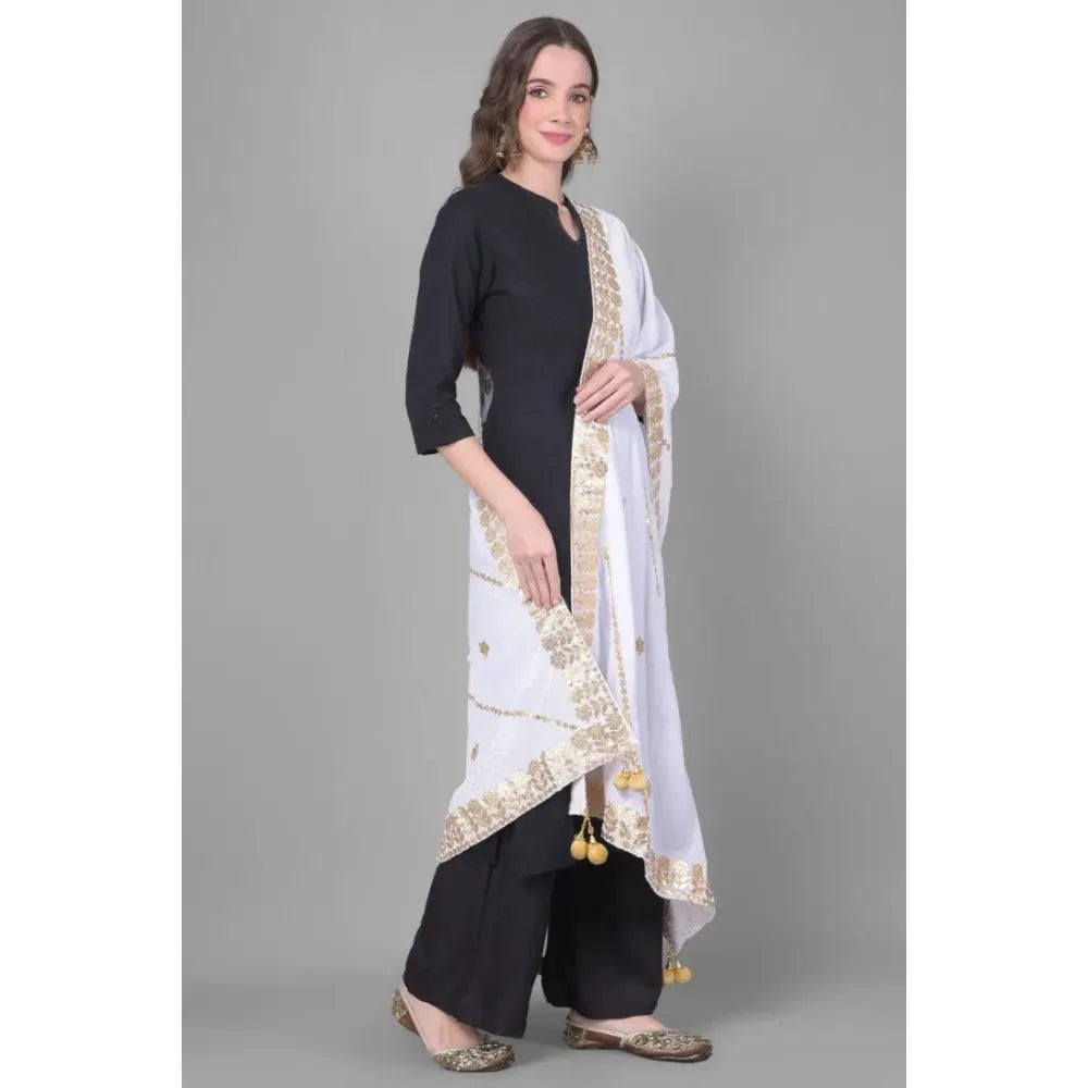 Women's Velvet Gotta Patti Dupatta (Off White, Length: 2.25 to 2.50 Mtr) Kashvii