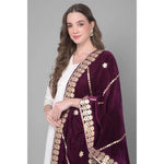 Load image into Gallery viewer, Women's Velvet Gotta Patti Dupatta (Wine, Length: 2.25 to 2.50 Mtr) Kashvii
