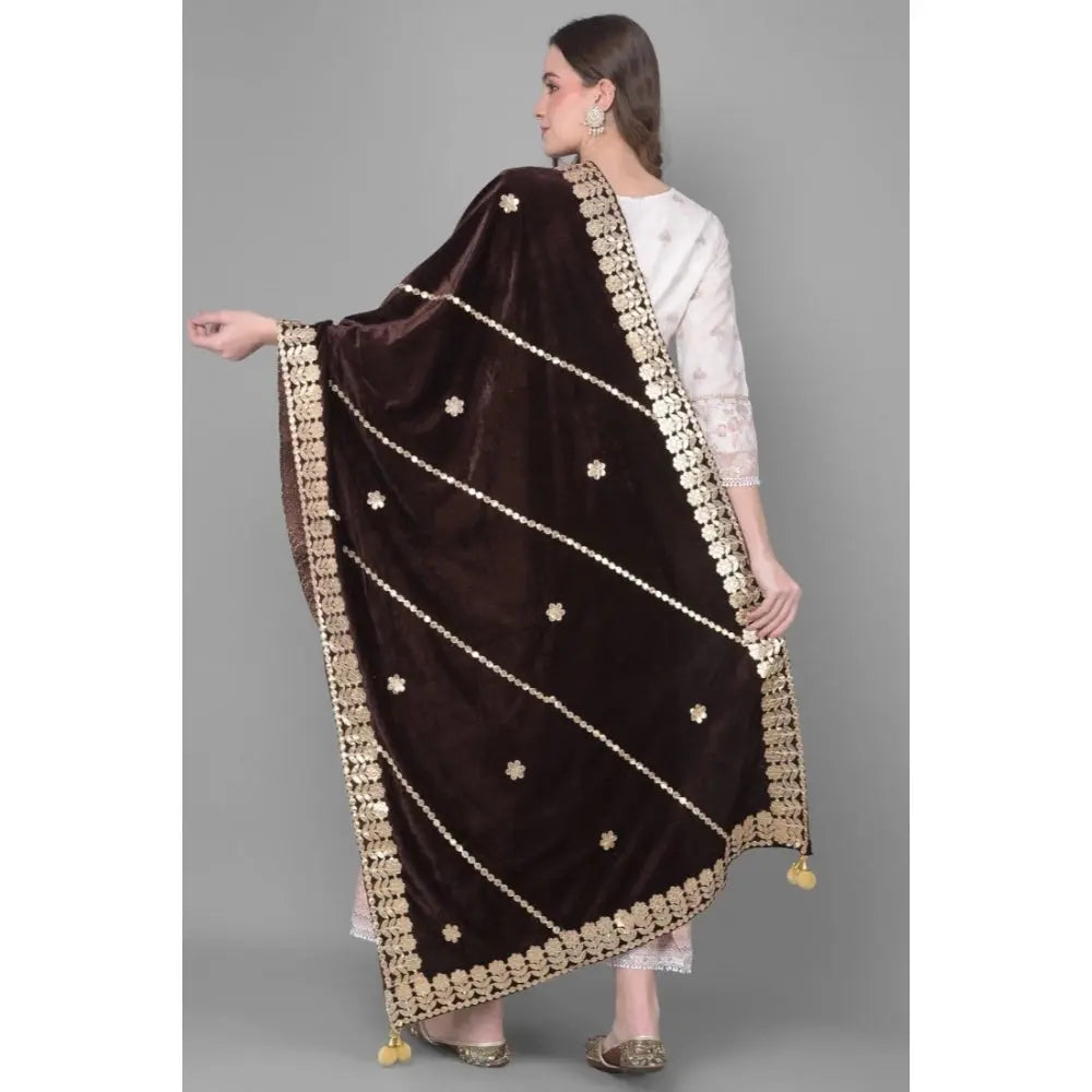 Women's velvet gotta patti dupatta (brown, length: 2