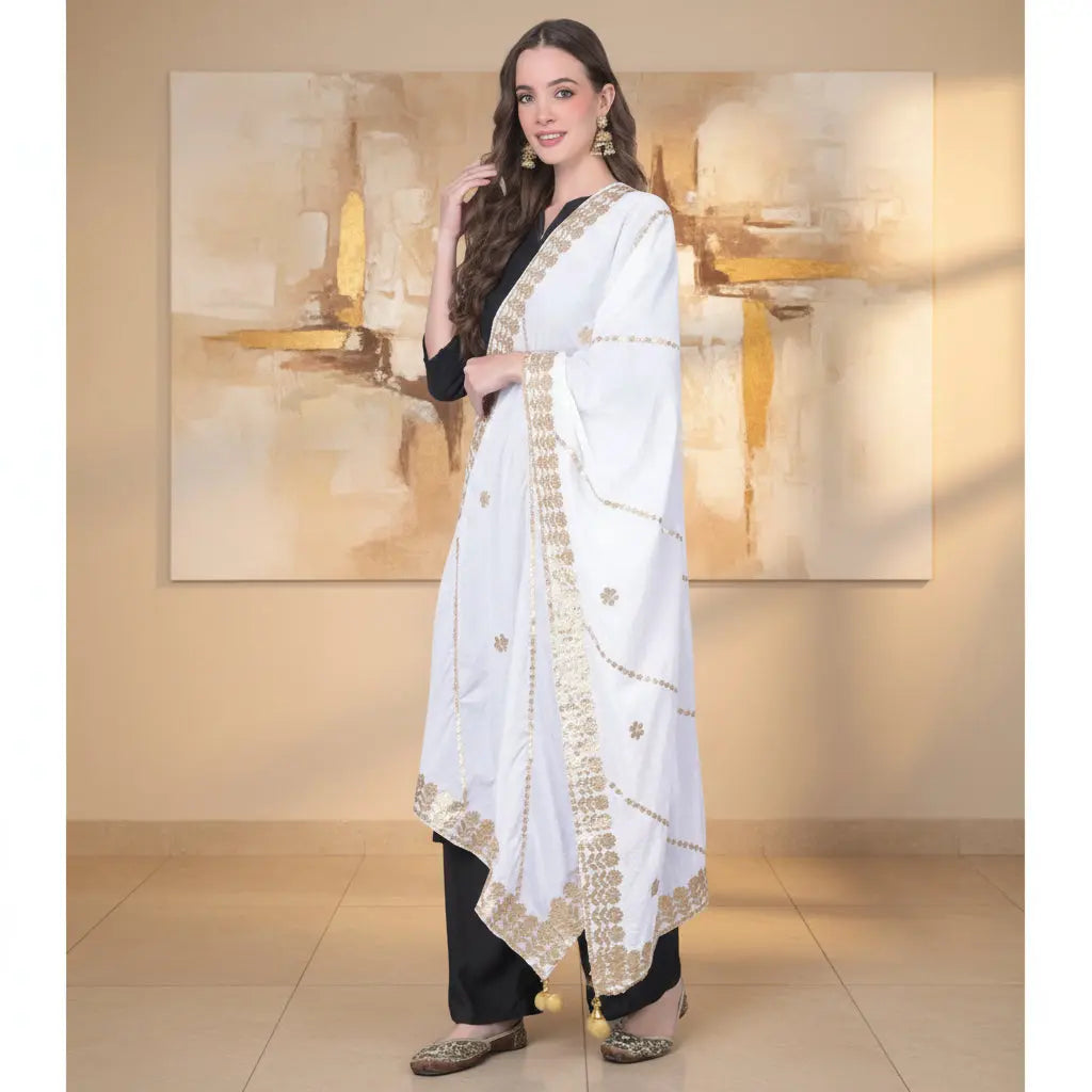 Women's Velvet Gotta Patti Dupatta (Off White, Length: 2.25 to 2.50 Mtr) Kashvii