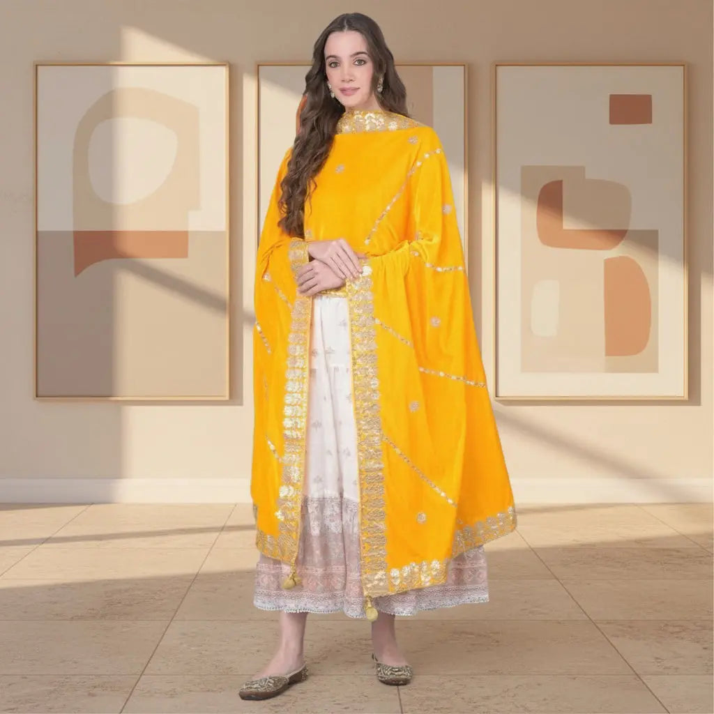Women's velvet gotta patti dupatta (yellow, length: 2