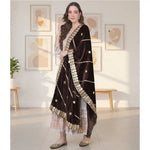 Load image into Gallery viewer, Women's Velvet Gotta Patti Dupatta (Brown, Length: 2.25 to 2.50 Mtr) Kashvii
