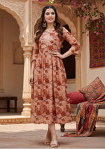 Load image into Gallery viewer, Women's Casual 3/4 Sleeve Printed Viscose Maternity Feeding Kurti (Brown) Kashvii
