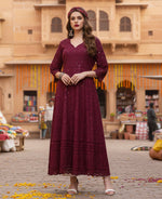 Load image into Gallery viewer, Women's Casual 3/4th Sleeve Embroidered Cotton Kurti (Purple) Kashvii
