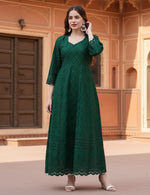 Load image into Gallery viewer, Women's Casual 3/4th Sleeve Embroidered Cotton Kurti (Dark Green) Kashvii
