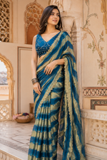 Load image into Gallery viewer, Satin Silk Siroski Diamond Work Saree With Unstitched Blouse (Blue)
