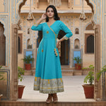 Load image into Gallery viewer, Women's Casual 3/4 th Sleeve Embroidery Cotton Blend Kurti (Torque Green) Kashvii
